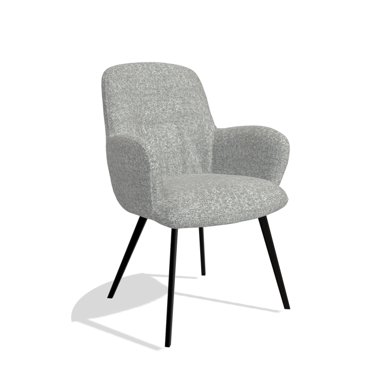 Silla de comedor Mancini 6538 en tela Oasis 40 (greige), patas en negro, vista en ángulo