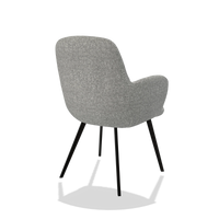 Silla de comedor Mancini 6538 en tela Oasis 40 (greige), patas en negro, vista trasera en ángulo