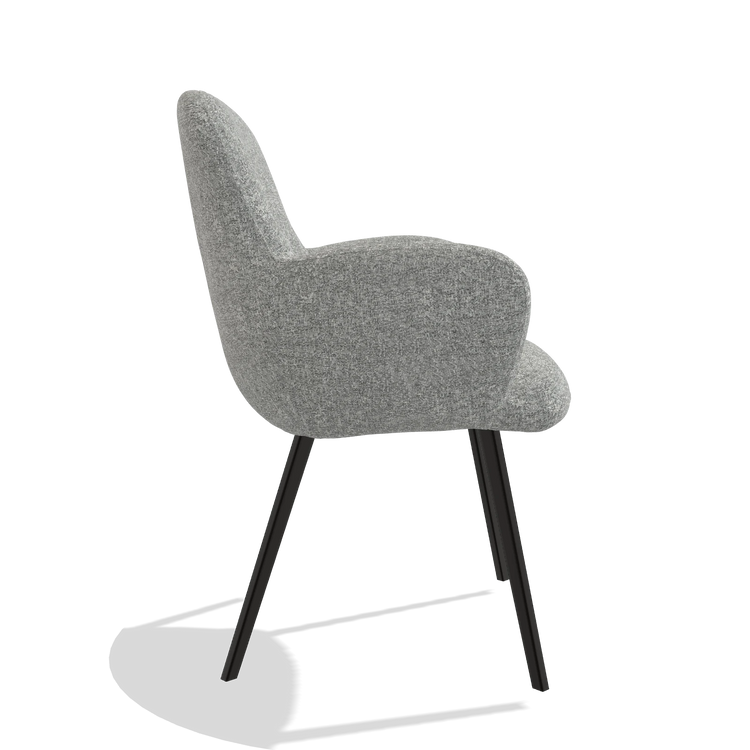 Silla de comedor Mancini 6538 en tela Oasis 40 (greige), patas en negro, vista lateral