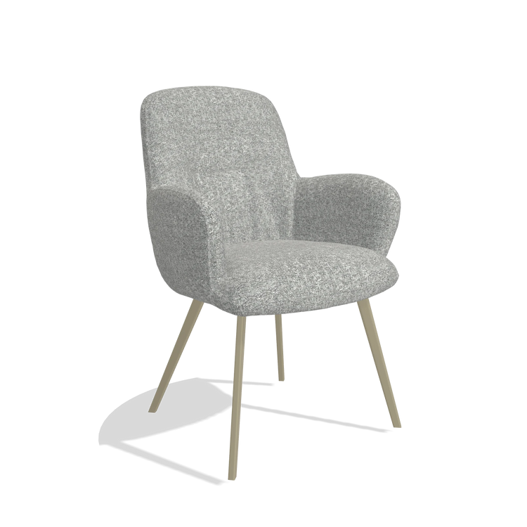 Silla de comedor Mancini 6538 en tela Oasis 40 (greige), patas en champán, vista en ángulo