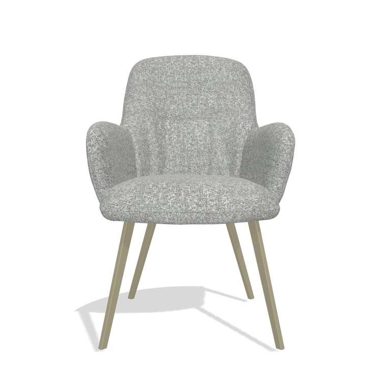 Silla de comedor Mancini 6538 en tela Oasis 40 (greige), patas en champán, vista frontal