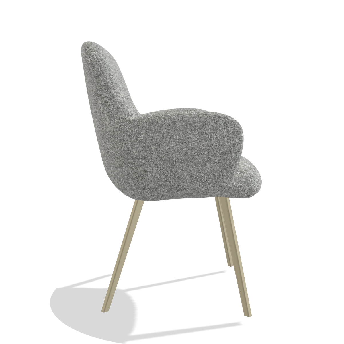 Silla de comedor Mancini 6538 en tela Oasis 40 (greige), patas en champán, vista lateral