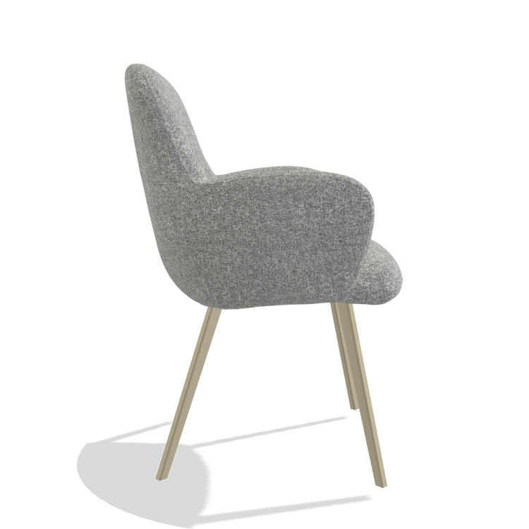 Silla de comedor Mancini 6538 en tela Oasis 40 (greige), patas en champán, vista lateral