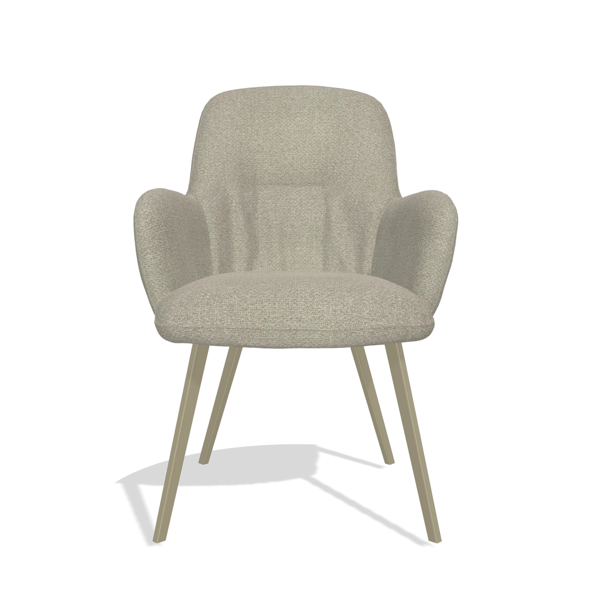 Silla de comedor Mancini 6538 en tela Rhythm 05 (greige), patas en champán, vista frontal