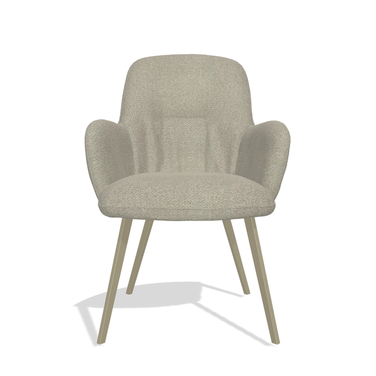 Silla de comedor Mancini 6538 en tela Rhythm 05 (greige), patas en champán, vista frontal