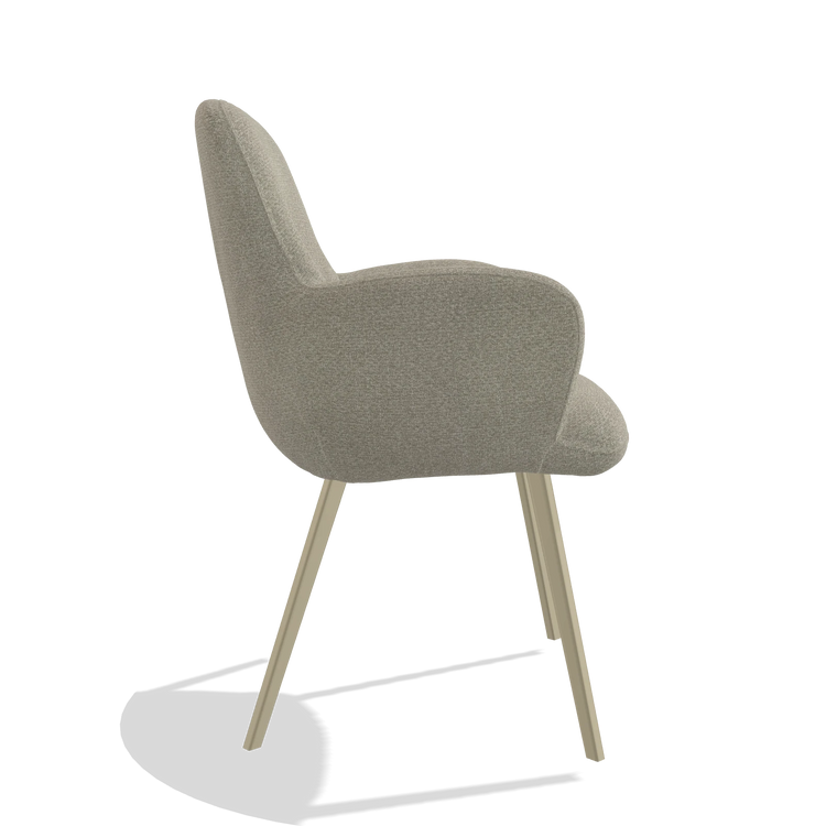Silla de comedor Mancini 6538 en tela Rhythm 05 (greige), patas en champán, vista lateral