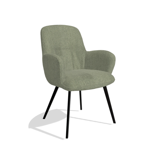 Chaise de salle à manger Mancini 6538 en tissu San Remo 500 (taupe), pieds en noir, vue de trois-quarts