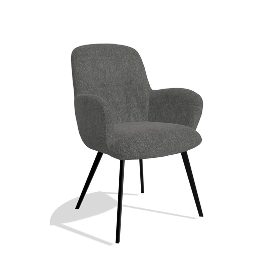 Chaise de salle à manger Mancini 6538 en tissu San Remo 800 (anthracite), pieds en noir, vue de trois-quarts