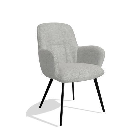 Chaise de salle à manger Mancini 6538 en tissu Sneak 05 (grège), pieds en noir, vue de trois-quarts