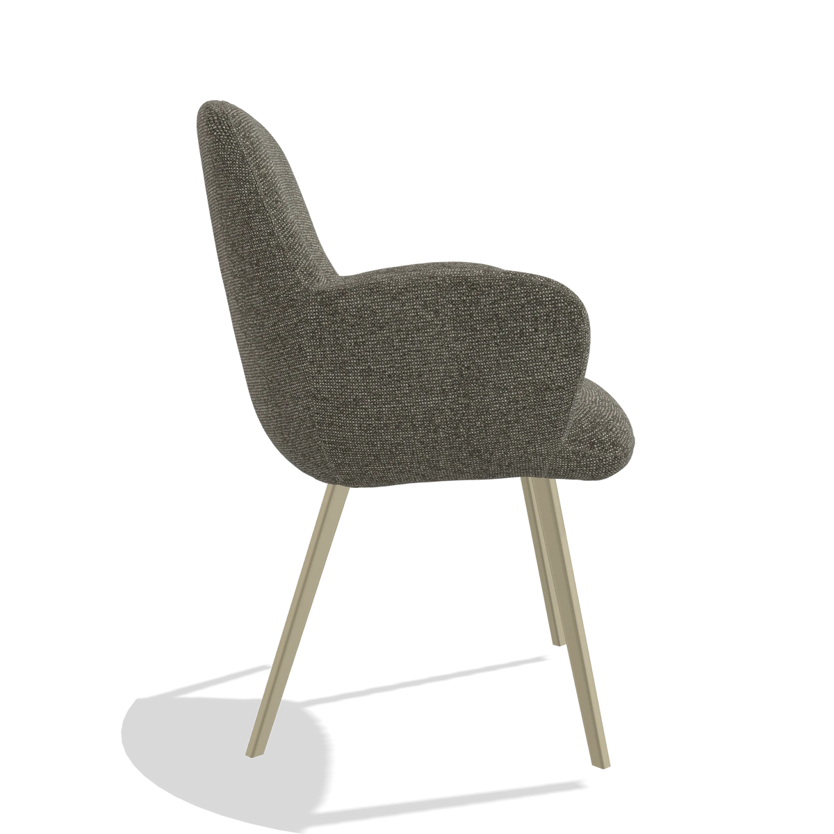 Dining Chair Mancini 6538 in Sneak 10 fabric (dark grey), champagne legs, side view