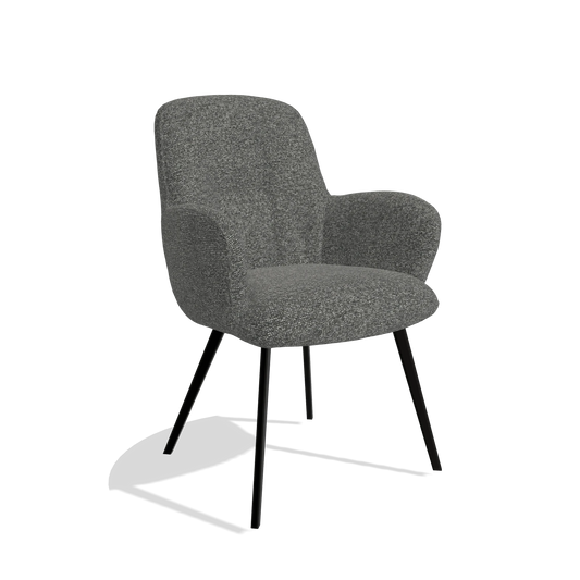 Chaise de salle à manger Mancini 6538 en tissu Sneak 65 (gris foncé), pieds en noir, vue de trois-quarts