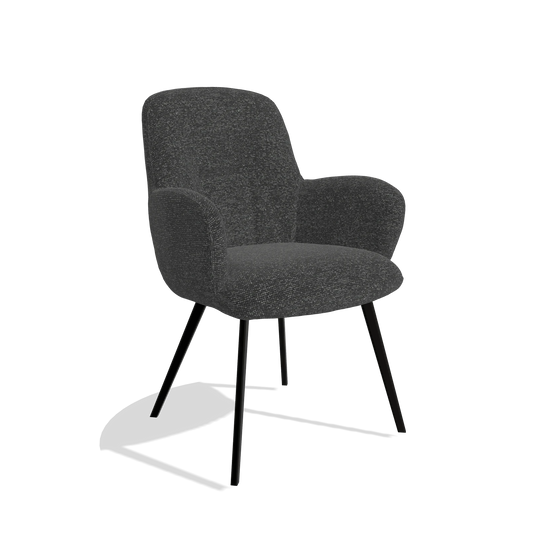 Chaise de salle à manger Mancini 6538 en tissu Sneak 67 (noir), pieds en noir, vue de trois-quarts