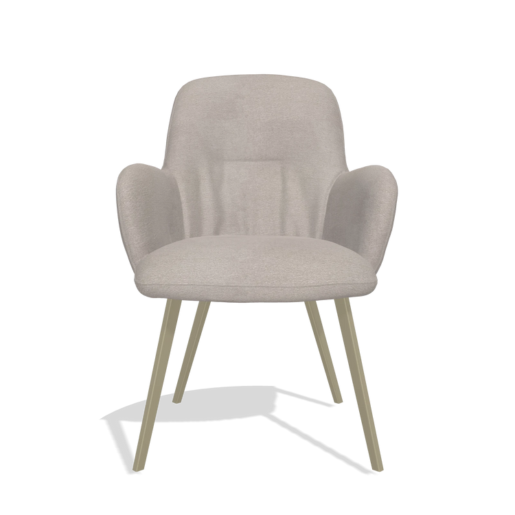 Chaise de salle à manger Mancini 6538 en tissu Stella 106 (grège), pieds en champagne, vue de face