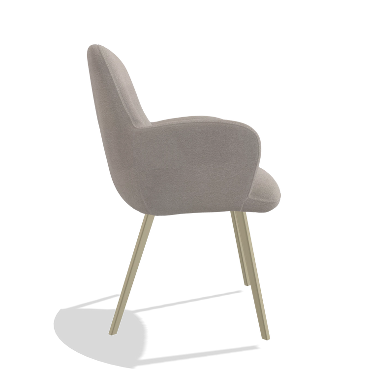 Chaise de salle à manger Mancini 6538 en tissu Stella 106 (grège), pieds en champagne, vue de profil