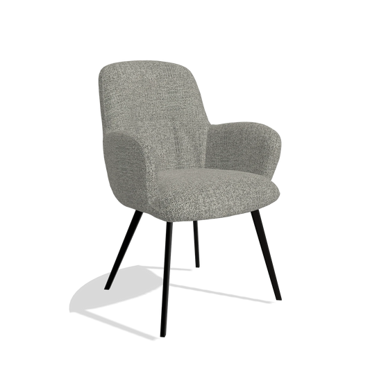 Chaise de salle à manger Mancini 6538 en tissu Taurus 65 (taupe), pieds en noir, vue de trois-quarts