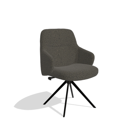 Silla de comedor Marilyn De Luxe 6601 en tela Ascot Mouse (chocolate), base giratoria en negro, vista en ángulo