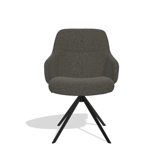 Silla de comedor Marilyn De Luxe 6601 en tela Ascot Mouse (chocolate), base giratoria en negro, vista frontal