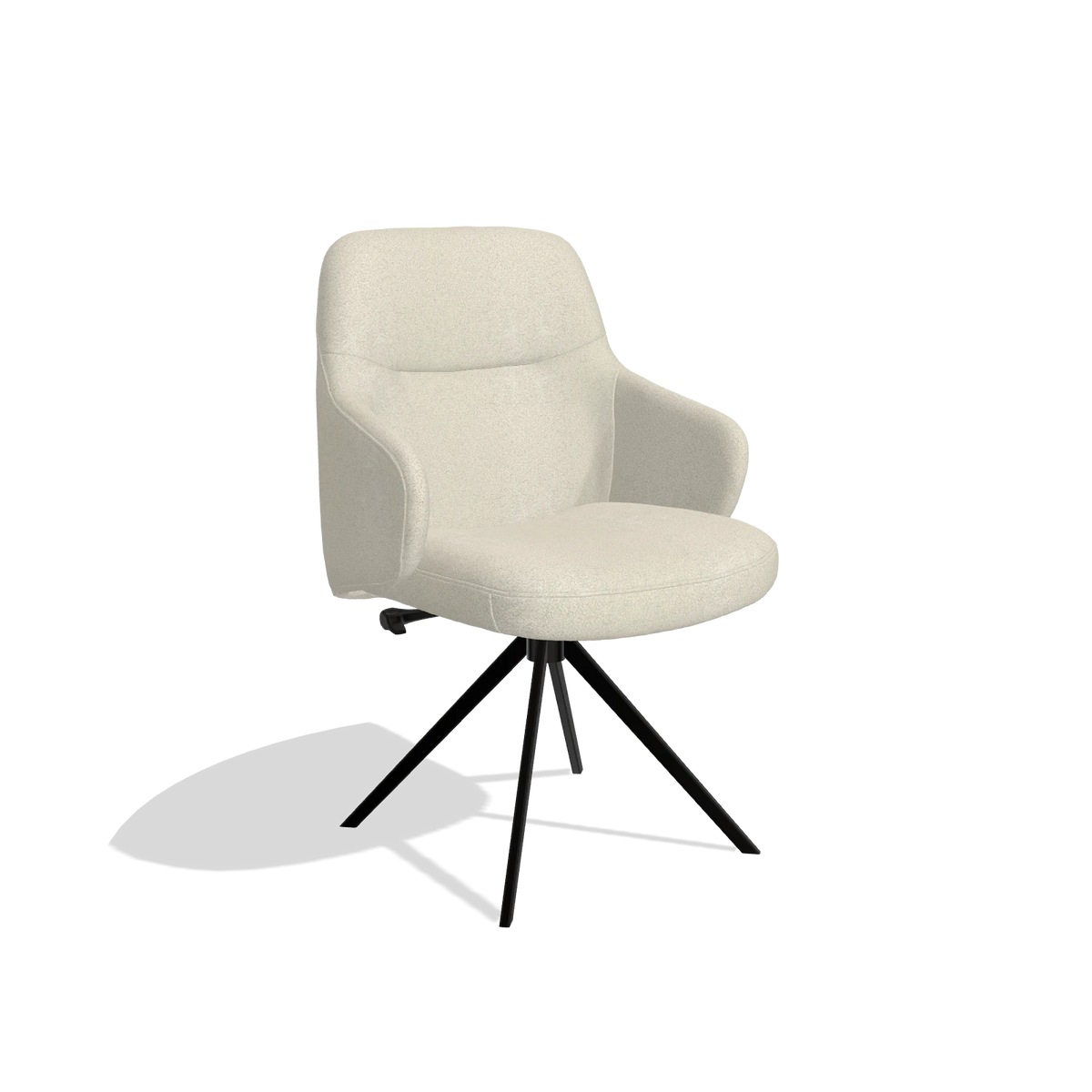 Eetkamerstoel Marilyn De Luxe 6601 in stof Boogie 84 (lichtgrijs), draaivoet in zwart, schuin vooraanzicht