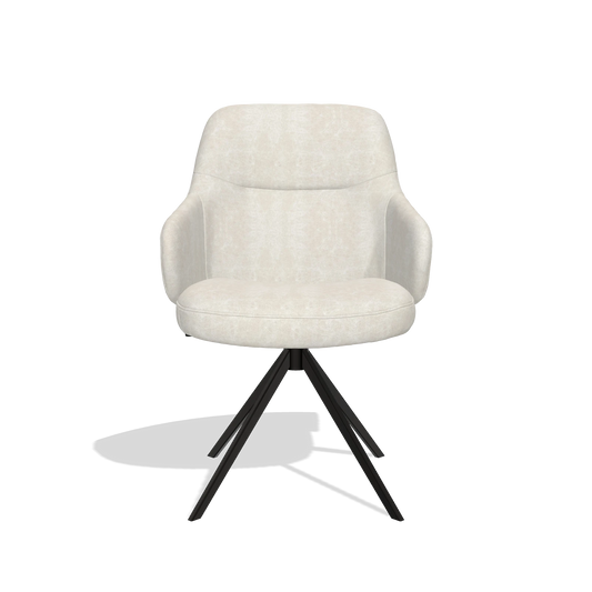 Chaise de salle à manger Marilyn De Luxe 6601 en tissu Bull 05 (gris clair), pied pivotant en noir, vue de face