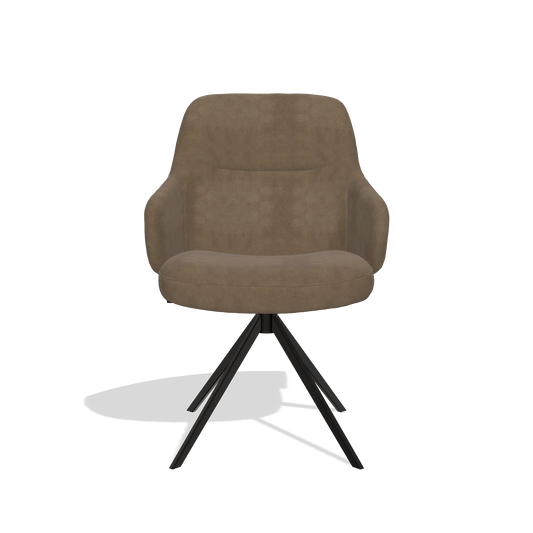 Chaise de salle à manger Marilyn De Luxe 6601 en tissu Bull 15 (marron), pied pivotant en noir, vue de face