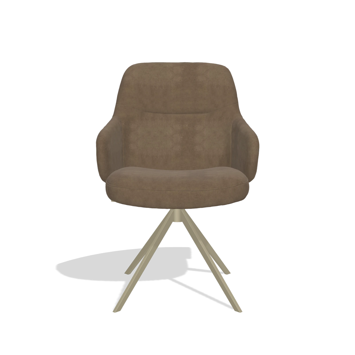 Sedia da pranzo Marilyn De Luxe 6601 in tessuto Bull 15 (marrone), base girevole in champagne, vista frontale