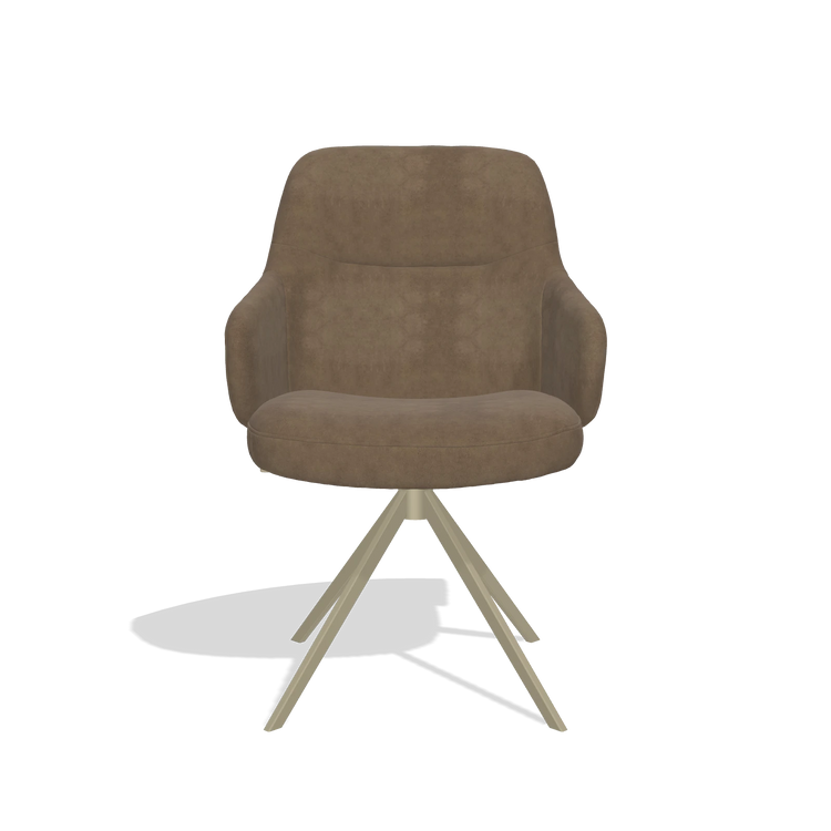 Sedia da pranzo Marilyn De Luxe 6601 in tessuto Bull 15 (marrone), base girevole in champagne, vista frontale