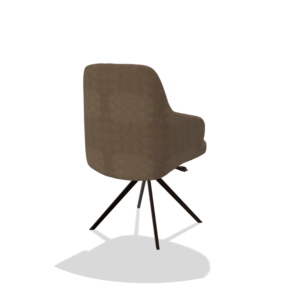 Sedia da pranzo Marilyn De Luxe 6601 in tessuto Bull 15 (marrone), base girevole in espresso, vista posteriore angolata