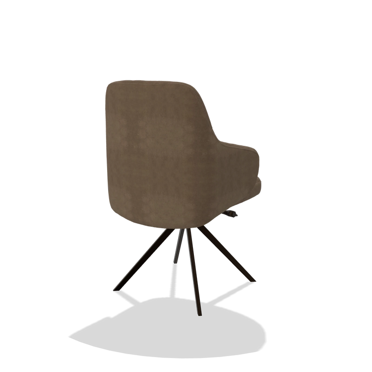 Sedia da pranzo Marilyn De Luxe 6601 in tessuto Bull 15 (marrone), base girevole in espresso, vista posteriore angolata