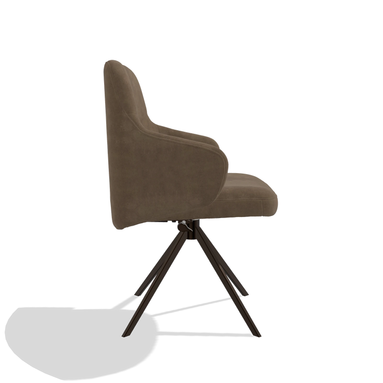 Sedia da pranzo Marilyn De Luxe 6601 in tessuto Bull 15 (marrone), base girevole in espresso, vista laterale