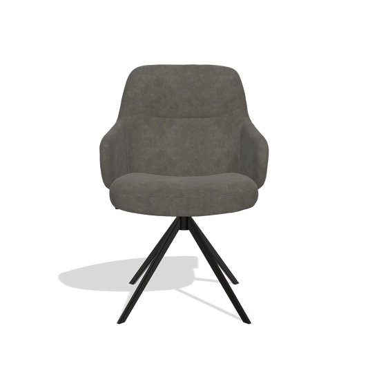 Chaise de salle à manger Marilyn De Luxe 6601 en tissu Bull 18 (gris foncé), pied pivotant en noir, vue de face