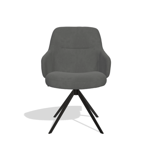 Chaise de salle à manger Marilyn De Luxe 6601 en tissu Bull 67 (gris foncé), pied pivotant en noir, vue de face
