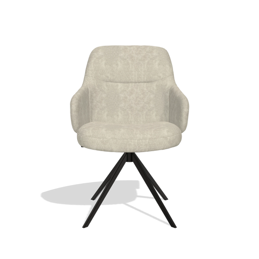 Chaise de salle à manger Marilyn De Luxe 6601 en tissu Bull 84 (sable), pied pivotant en noir, vue de face
