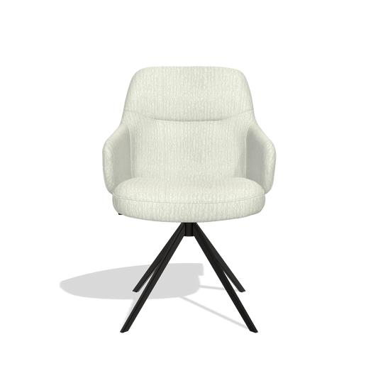Chaise de salle à manger Marilyn De Luxe 6601 en tissu Energy 101 (gris clair), pied pivotant en noir, vue de face
