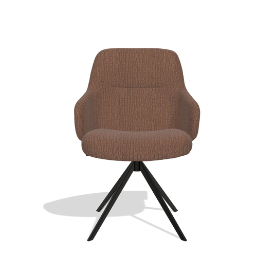 Chaise de salle à manger Marilyn De Luxe 6601 en tissu Energy 96 (marron), pied pivotant en noir, vue de face