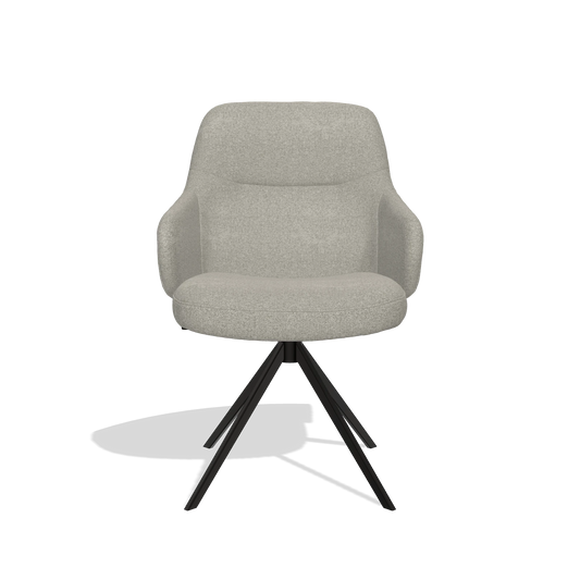 Chaise de salle à manger Marilyn De Luxe 6601 en tissu Glory 01 (grège), pied pivotant en noir, vue de face