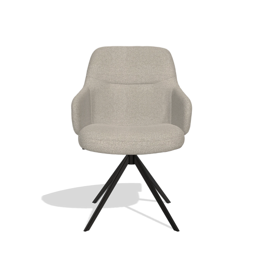 Chaise de salle à manger Marilyn De Luxe 6601 en tissu Glory 05 (grège), pied pivotant en noir, vue de face
