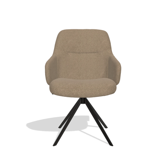Chaise de salle à manger Marilyn De Luxe 6601 en tissu Glory 13 (taupe), pied pivotant en noir, vue de face