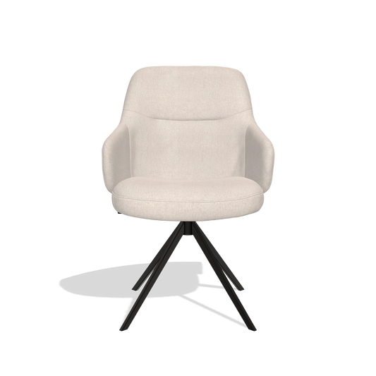 Chaise de salle à manger Marilyn De Luxe 6601 en tissu Guard 01 (gris clair), pied pivotant en noir, vue de face