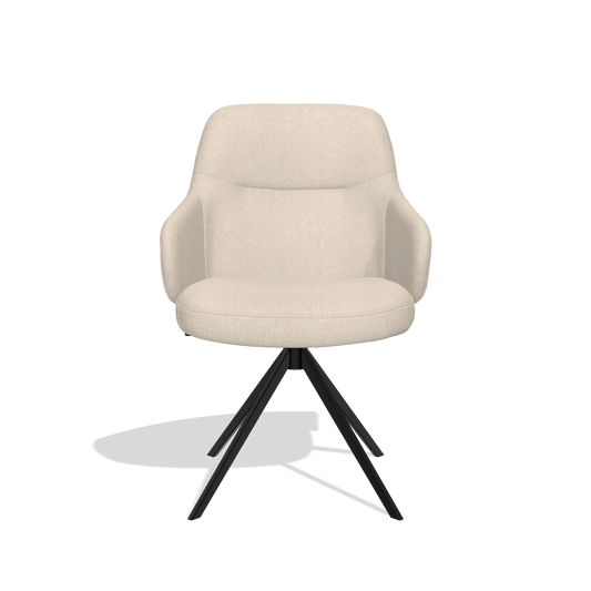 Chaise de salle à manger Marilyn De Luxe 6601 en tissu Guard 05 (gris clair), pied pivotant en noir, vue de face