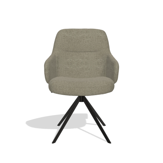 Chaise de salle à manger Marilyn De Luxe 6601 en tissu Guard 193 (taupe), pied pivotant en noir, vue de face