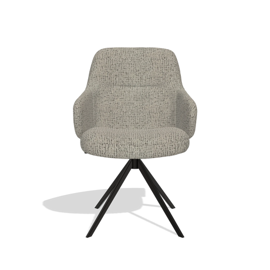 Chaise de salle à manger Marilyn De Luxe 6601 en tissu Horta 01 (gris), pied pivotant en noir, vue de face