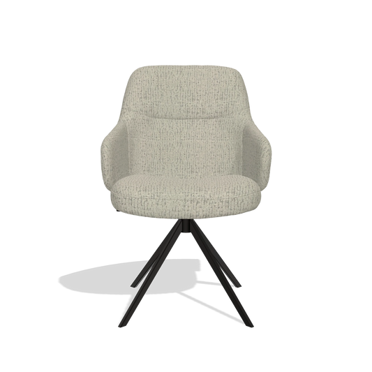 Chaise de salle à manger Marilyn De Luxe 6601 en tissu Horta 05 (grège), pied pivotant en noir, vue de face