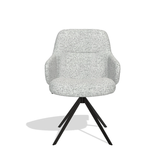 Chaise de salle à manger Marilyn De Luxe 6601 en tissu Horta 101 (gris clair), pied pivotant en noir, vue de face