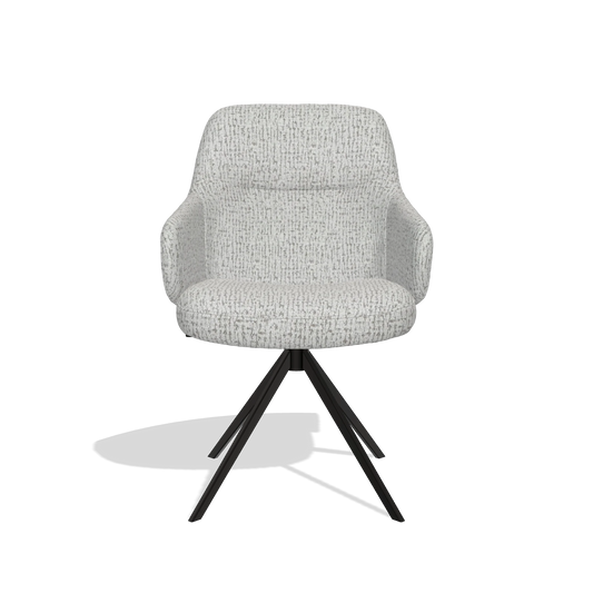 Chaise de salle à manger Marilyn De Luxe 6601 en tissu Horta 106 (gris clair), pied pivotant en noir, vue de face