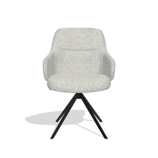 Chaise de salle à manger Marilyn De Luxe 6601 en tissu Horta 186 (gris clair), pied pivotant en noir, vue de face