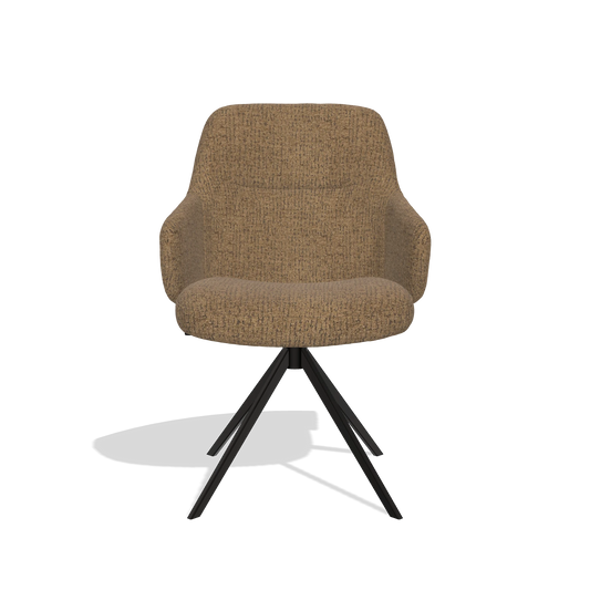 Chaise de salle à manger Marilyn De Luxe 6601 en tissu Horta 23 (olive), pied pivotant en noir, vue de face