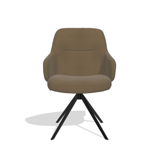 Chaise de salle à manger Marilyn De Luxe 6601 en Cuir A802 (olive), pied pivotant en noir, vue de face