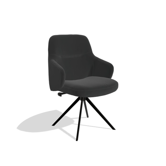 Chaise de salle à manger Marilyn De Luxe 6601 en Cuir A804 (noir), pied pivotant en noir, vue de trois-quarts