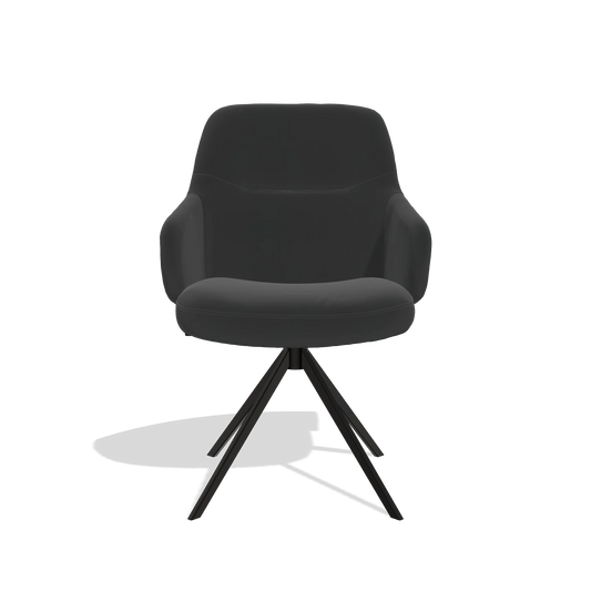 Chaise de salle à manger Marilyn De Luxe 6601 en Cuir A804 (noir), pied pivotant en noir, vue de face