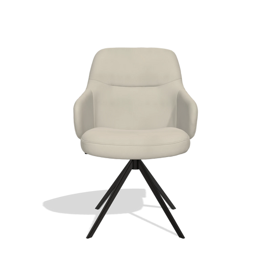 Chaise de salle à manger Marilyn De Luxe 6601 en Cuir A822 (gris clair), pied pivotant en noir, vue de face